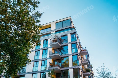Preview: Very Modern Apartment House With Green Tree
