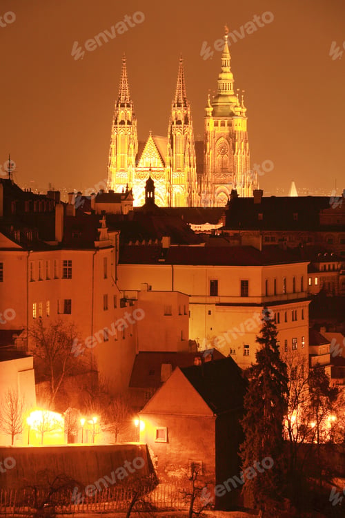 Preview: The View On Prague Gothic Castle In The Night, Czech Republic