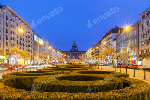 Preview: Wenceslas Square In The Historic Center Of Prague At Night.