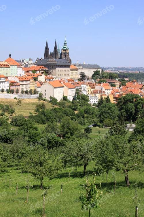 Preview: The View On The Beautiful Prague Gothic Castle With Green Grass