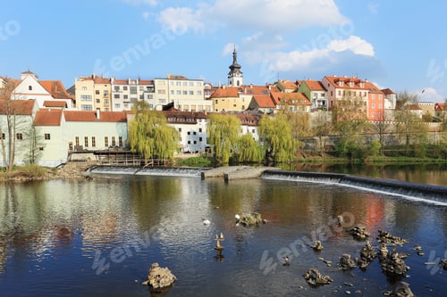 Preview: Colorful Spring Medieval Town Pisek Above The River Otava, Czech Republic