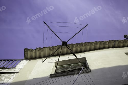Preview: Empty Clothesline On The Balcony Of The House, Metal Structure And Support