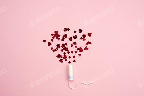Preview: Tampon With Hearts On A Pink Background.