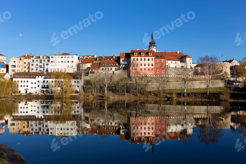 Preview: Sunny Winter Royal Medieval Town Pisek With The Castle Above The River Otava, Czech Republic