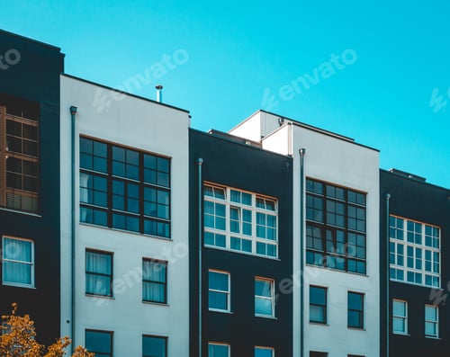 Preview: Black And White Colored Townhouses In Detailed View