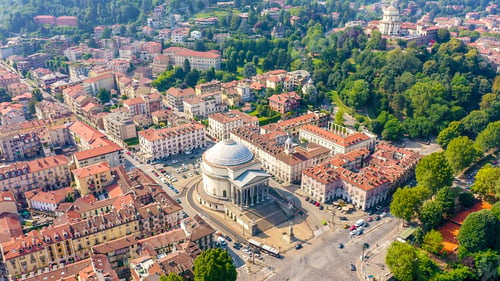 Preview: Turin, Italy. Flight Over The City. Catholic Parish Church Gran Madre Di Dio, Aerial View