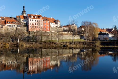 Preview: Sunny Winter Royal Medieval Town Pisek With The Castle Above The River Otava, Czech Republic