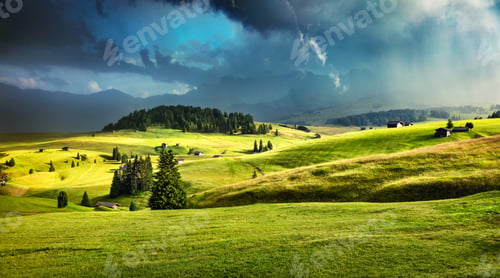 Preview: Rainy Evening Scene Of Compaccio Village, Seiser Alm Or Alpe Di Siusi Location, Bolzano Province