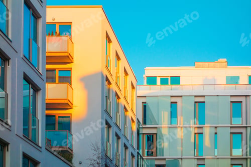 Preview: Green Colored Apartment Houses With Modern Facade