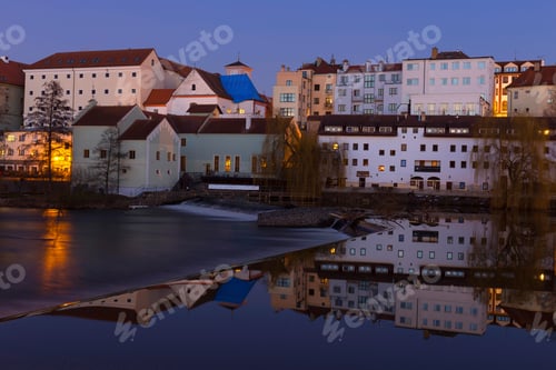 Preview: Night Winter Royal Medieval Town Pisek Above The River Otava, Czech Republic