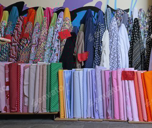 Preview: Colorful Textile Fabric Rolls In Material Shop