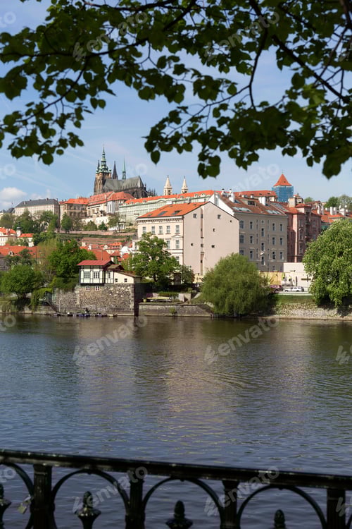 Preview: Spring Green Prague Lesser Town With Gothic Castle Above River Vltava In The Sunny Day, Czech