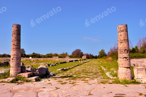 Preview: Paestum Capaccio Italy The Ancient Ruins Of Remains Of Religious Buildings Of The Ancient Greek