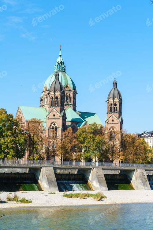 Preview: St. Luke Church Near Isar River And Wehrsteg Bridge, Munich, Germany