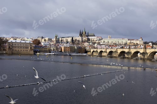 Preview: Snowy Freeze Prague Lesser Town With Charles Bridge And Prague Castle, Czech Republic