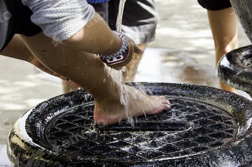 Preview: Washing Feet In Fountain After Harvesting, Hygiene And Cleaning