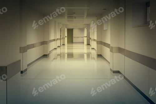 Preview: Empty Hospital Hall With White Walls, Medicine