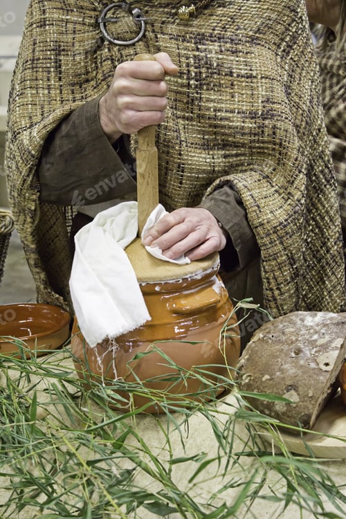 Preview: Making Butter Man Working On Market, Food And Craft