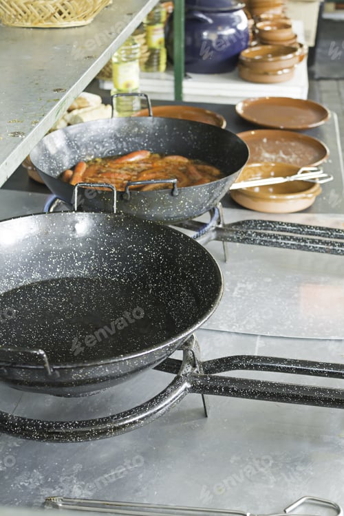 Preview: Pan Frying Sausage Inside Restaurant, Catering