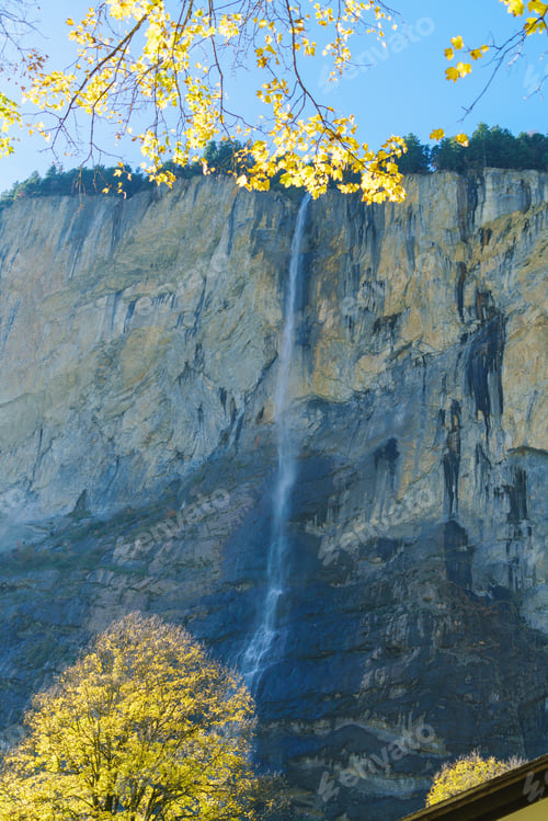 Preview: The Staubbach Fall, Waterfall Near Lauterbrunnen Village At Autumn, Berner Oberland, Switzerland