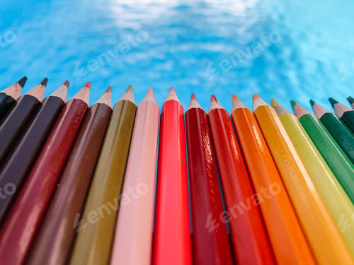 Preview: Exhibition Of Colored Pens On Cheerful Background.