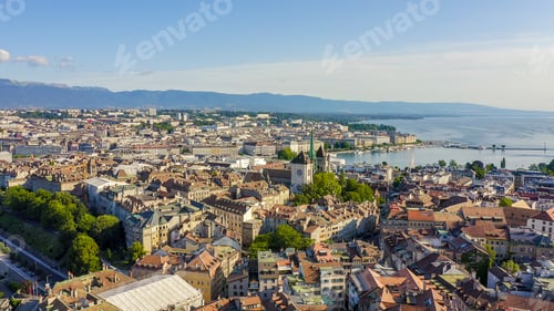 Preview: Geneva, Switzerland. Flight Over The City. Geneva Cathedral, Aerial View