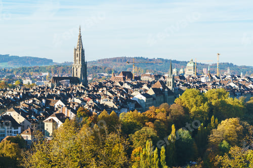 Preview: Aerial View Of Old City With Minster Gothic Cathedral, Bern, Switzerland