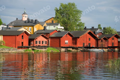 Preview: Old Coastal Barns Close-Up On A June Evening. Old Porvoo, Finland