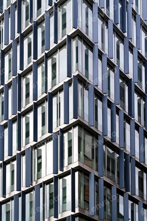 Preview: Corner Of Office Building With Blue Fins