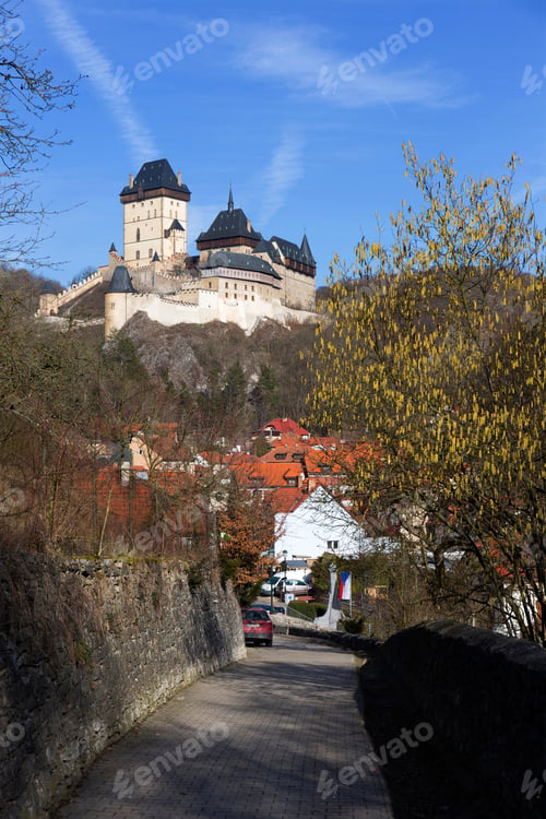 Preview: Winter Royal Gothic Castle Karlstejn Near Prague In The Sunny Day, Czech Republic