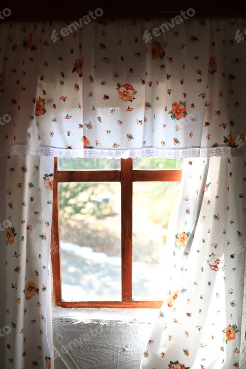 Preview: View Of Floral Curtains In Rustic Hut