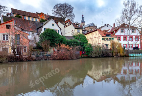Preview: Embankment Of The Old City On A Cloudy Day. Bamberg. Bavaria Germany.