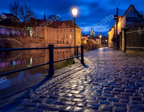 Preview: Old City Embankment In Night Illumination. Bamberg. Bavaria Germany.