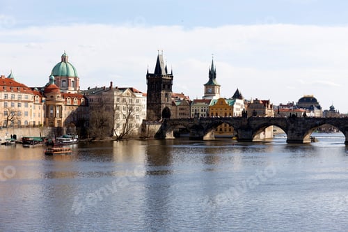 Preview: Spring Prague City With With Its Towers And Bridges In The Sunny Day, Czech Republic