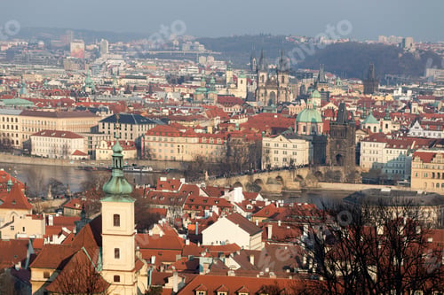 Preview: Sunny Frosty Winter Prague City With Its Cathedrals, Historical Buildings And Towers, Czech Republic
