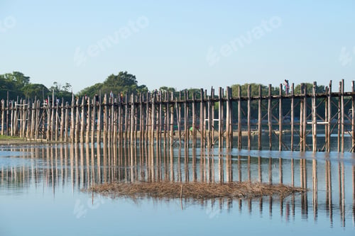 Preview: Vew Of The U Bein Bridge On The Lake Taung Tha Man. Amarapura, Myanmar