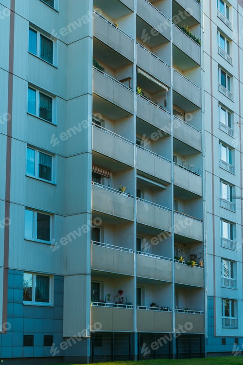 Preview: High Angle View Of Balcony Of Old Plattenbau Building