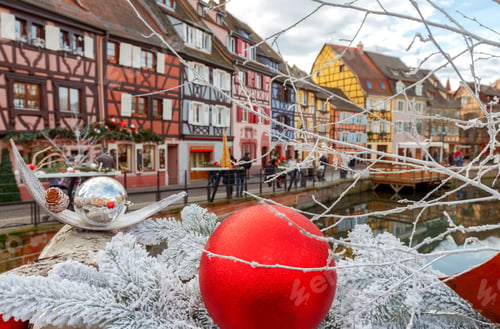 Preview: Medieval Multicolored Half-Timbered Houses On Canals On Christmas Day. Colmar. France. Alsace.