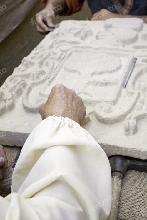 Preview: Craftsman Sanding Marble Medieval Market Professionals And Work