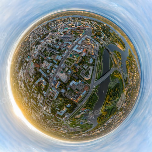 Preview: Yaroslavl, Russia. Historical Center Of The City Of Yaroslavl. Aerial View At Sunset. 360 Degree