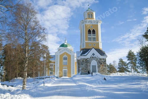 Preview: Sunny Winter Day At The Old Lutheran Church. Kerimyaki, Finland