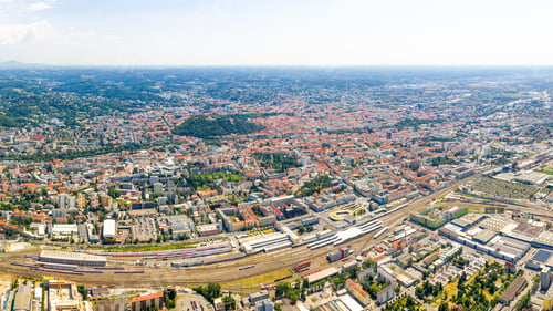 Preview: Graz, Austria. Panorama Of The City. Aerial View Of The City And Its Surroundings