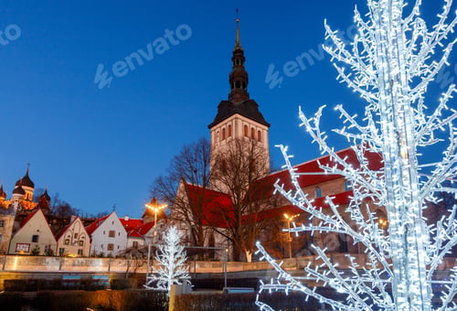Preview: Tallinn. City Street In Christmas Illumination.