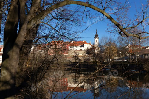Preview: Sunny Winter Royal Medieval Town Pisek With The Castle Above The River Otava, Czech Republic