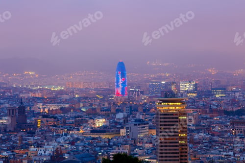 Preview: Aerial View Of The City From The Hill Of Montjuic At Sunset. Barcelona. Spain.