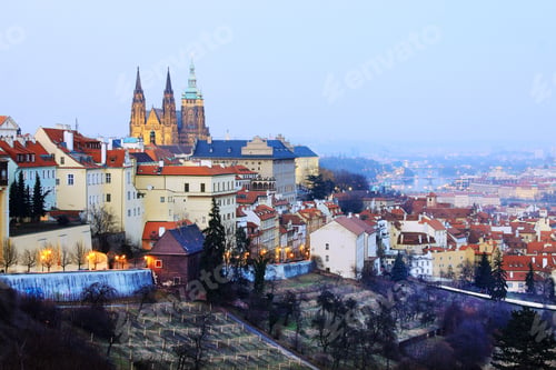 Preview: The View On Bright Prague With Gothic Castle After Sunset