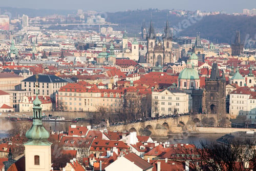 Preview: Sunny Frosty Winter Prague City With Its Cathedrals, Historical Buildings And Towers, Czech Republic