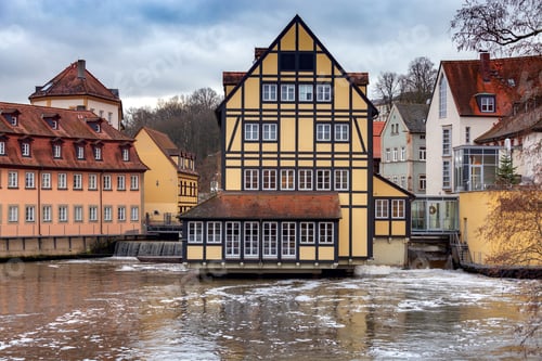 Preview: Embankment Of The Old City On A Cloudy Day. Bamberg. Bavaria Germany.