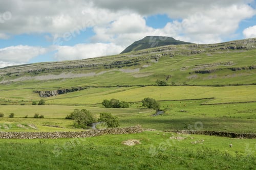 Preview: Green Fields And Ingleborough, One Of Yorkshire Dales Three Peaks