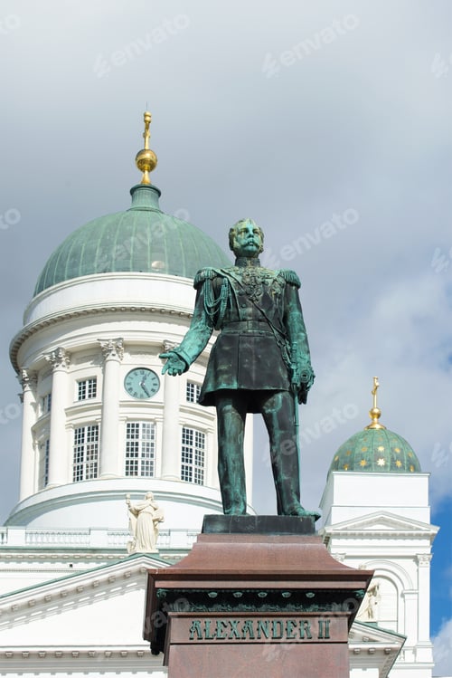 Preview: Sculpture Of The Russian Emperor Alexander Ii (1894) On The Background Of The Dome Of Saint